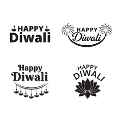 Curved Happy Diwali silhouette typography bundle