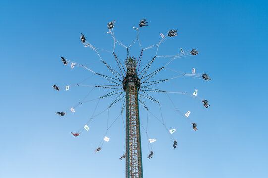Munich, Germany - October 3rd 2025: Giant swing tower (Star Flyer) above the Wiesn — Oktoberfest 2025