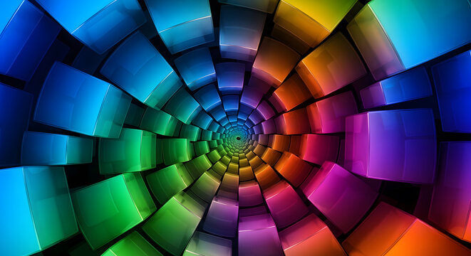 Vibrant rainbow tunnel of abstract geometric shapes