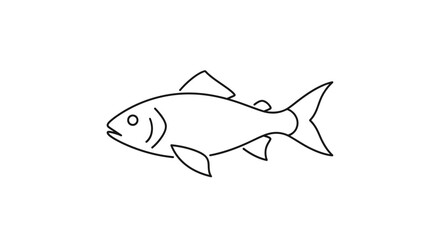 Minimalist illustration of a single fish in black outline on a white background showcasing aquatic