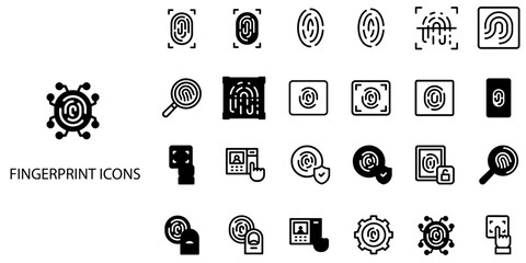 Fingerprint simple concept 24 Black and White icons set .Vector illustration.	