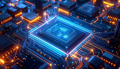 Obraz premium Futuristic circuit board, viewed from a high angle