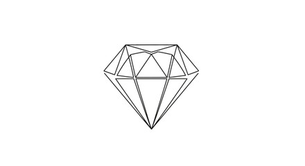 Elegant black line drawing of a diamond isolated on a clean white background