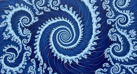Intricate Blue Fractal Swirls and Spirals Evoke a Sense of Cosmic Wonder and Natural Patterns