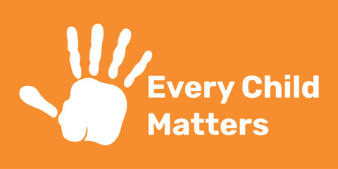 Background every child matters. White palm on orange banner 