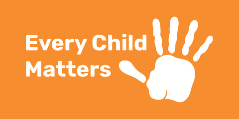 Background every child matters. White palm on orange banner 