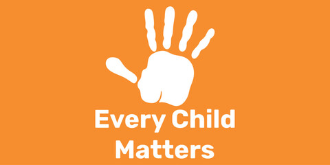 Background every child matters. White palm on orange banner 