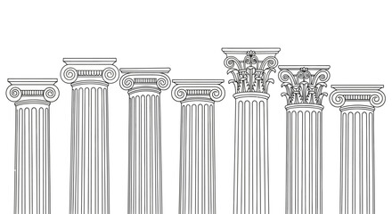 Ancient architectural greek roman columns vector illustration detailed line art design