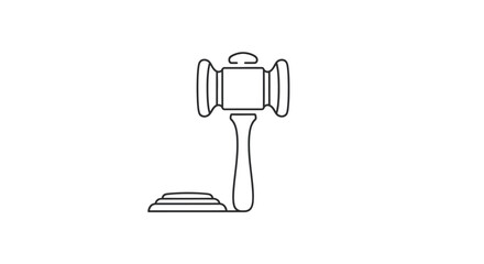Minimalist outline illustration of a gavel symbolizing justice legal process and authority