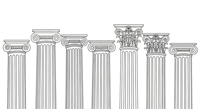 Ancient architectural greek roman columns vector illustration detailed line art design