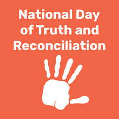 Background National day of truth and reconciliation. White palm on orange banner