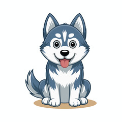 Adorable cartoon husky puppy sitting with tongue out on white background animal