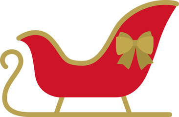Christmas red sleigh decorated with bow flat vector illustration.
Santa's sleigh clipart.
Transparent background.