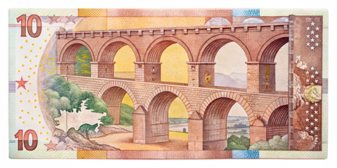 Ten armenian dram banknote featuring the aqueduct of yeghegnadzor isolated on transparent background, showcasing armenian currency and historical landmark