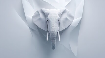 Abstract white elephant head on geometric background