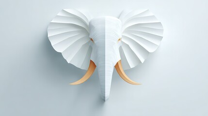 Abstract white elephant head with large ears on light background