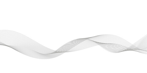Abstract wavy white and grey curved lines on transparent background. Frequency sound wave lines and technology background, Design for brochure, flyer, banner, template, business wave lines background.