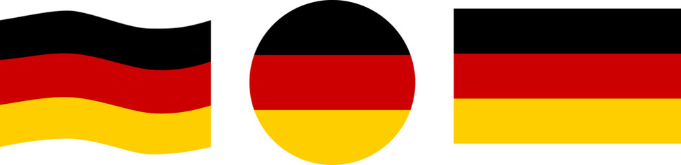 Set of three illustrations showing the German flag in the form of a wave, a circle, and a straight line, representing the country of Germany and highlighting its national identity