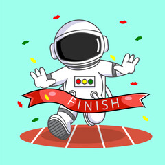 Cute Astronaut Running crossing the finish line Vector Illustration Cartoon Design