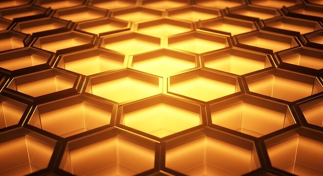 Abstract Golden Honeycomb Pattern Geometric Hexagonal Background Design for Technology and Science Concepts