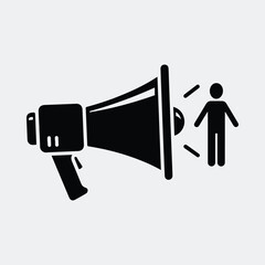 Silhouette megaphone speaks to stick figure conveying message vector illustration