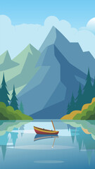 Misty mountain lake serenity canoe vector illustration eps scalable nature outdoors vector