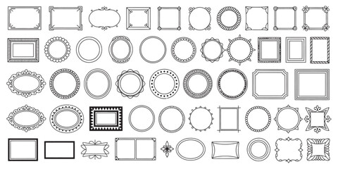 A diverse collection of classic and ornate decorative frames and borders. Vector illustration bundle of isolated oval, round, and square outlines for design