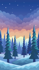 Endless snowy pine forest landscape winter scene vector illustration vector