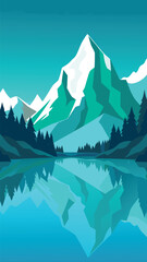 Turquoise lake reflecting majestic snowy mountain peaks in a serene landscape vector illustration vector