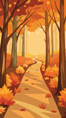 Autumn woodland path covered in vibrant fallen leaves vector illustration vector