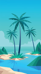 Tropical lagoon palm trees swaying above crystal clear water vector illustration vector