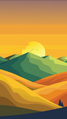 Rolling hills glow golden under evening sun vector illustration eps vector