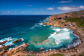 View of the rugged and dramatic coast near Mossel Bay, South Africa