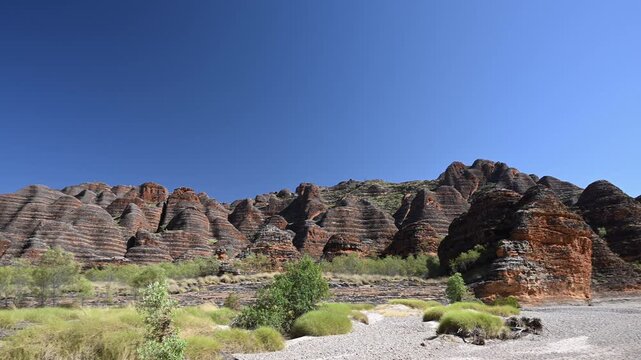 river bed at Purnululu National Park, World Heritage Site in the kimberley region of Western Australia, a popular travel destination famous for its layered rock formations, of the Bungle Bungle Range.