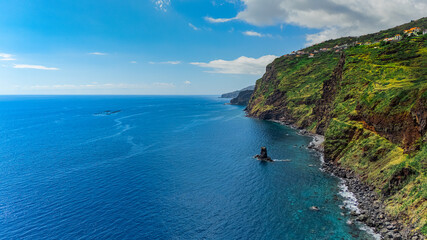 Fototapeta premium Aerial View of the Rocky Coastline of Madeira Island, Portugal