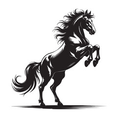 Majestic Black Horse Rearing Up in a Powerful Pose, Evoking Strength and Freedom