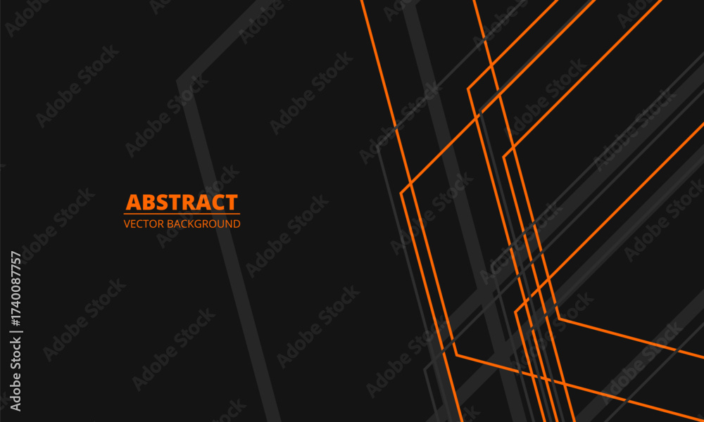 Wall mural black abstract modern background with gray and orange geometric lines and outlines. vector illustrat