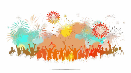 Celebrate Success with Vibrant Fireworks and Joyful Crowd, Perfect for New Year's, Festivals, and Corporate Events, Designed for Celebratory Moments