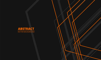 Black abstract modern background with gray and orange geometric lines and outlines. Vector illustration