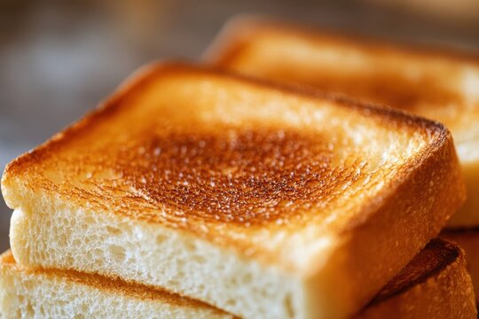 Golden brown toast stacked on a plate with a crispy texture and warm appearance ideal for breakfast or snack time at home