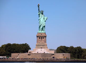 Statue of Liberty one of the most iconic symbols of free America and New York on the pedestal holding the torch
