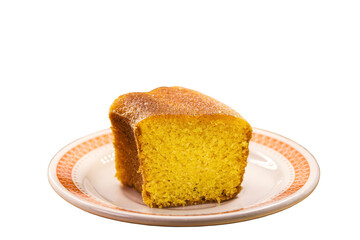 cornmeal and cornmeal cake, typical Brazilian cake, isoaldo white background