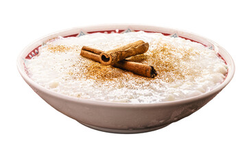 rice pudding rice with cream and cinnamon, typical sweet from Brazil isolated background