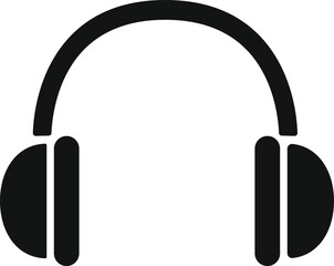 Simple black silhouette of over ear headphones on a white background representing audio listening and sound technology