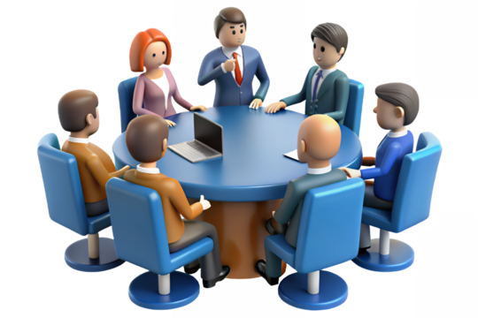 Diverse business team collaborates around a modern conference table