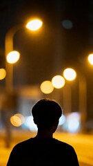 Silhouette under streetlights at night