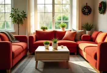 Cozy Christmas living room with natural light and subtle decorations