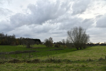 Obraz premium Ciel gris en fin de journée d'hiver sur un paysage rural à Écaussinnes d'Enghien (Soignies)