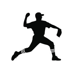 Silhouette of a baseball pitcher in mid throw