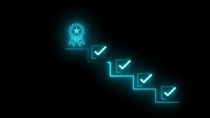 Achievement Pathway, digital checklist with glowing badge, symbolizing goal completion and success in a business setting, coach the way of setting goals, objectives and success Glowing background, 4k